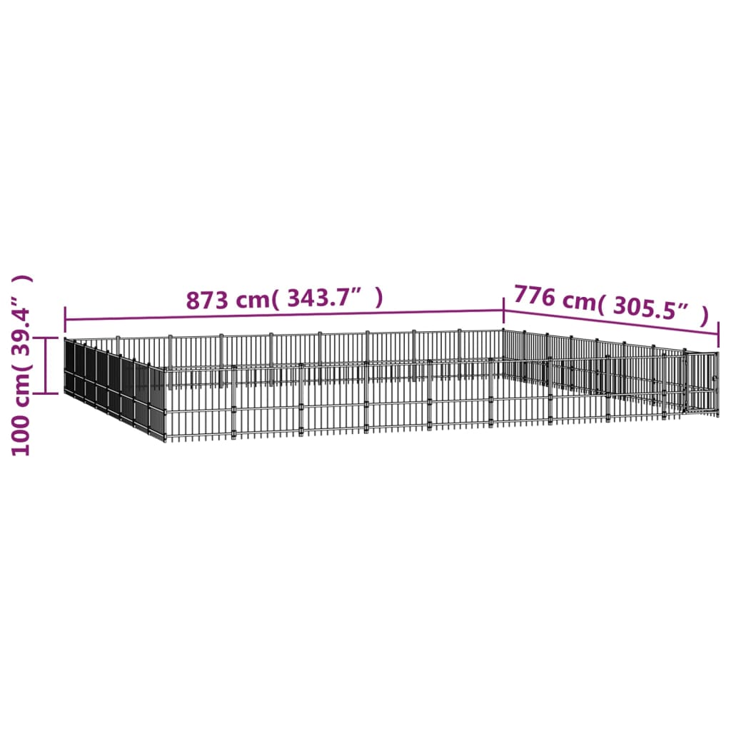 vidaXL Canil de exterior 67,74 m² aço