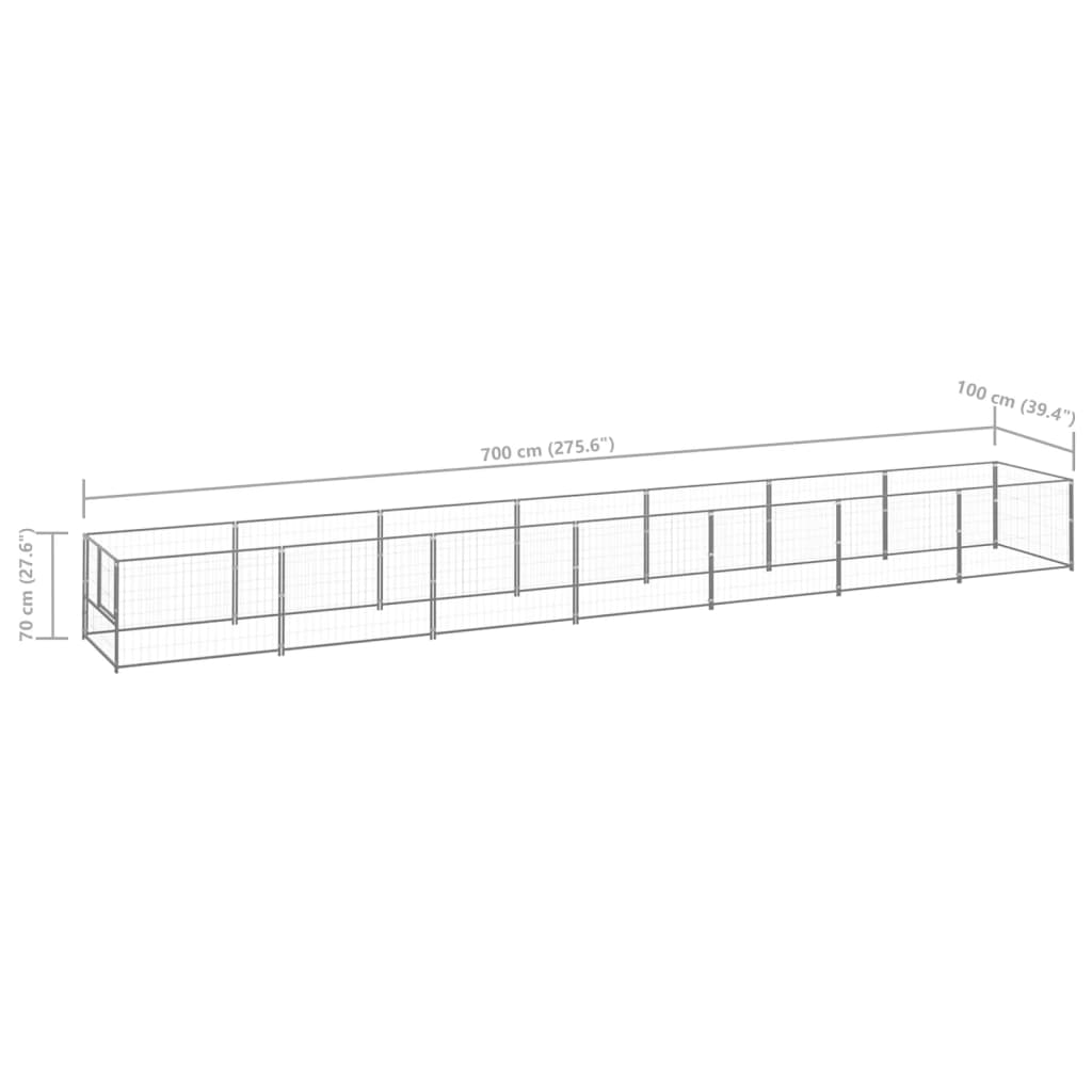 vidaXL Canil para cães 7 m² aço prateado