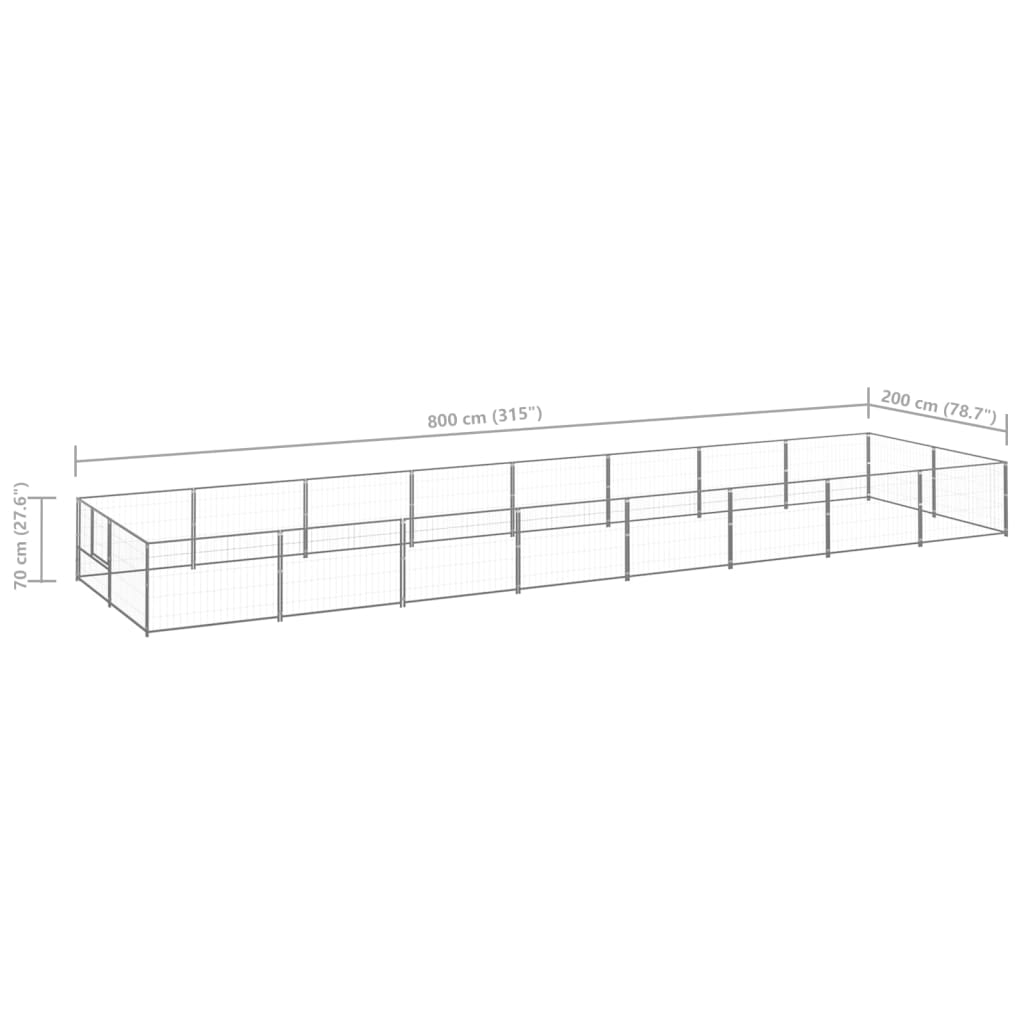 vidaXL Canil para cães 16 m² aço prateado