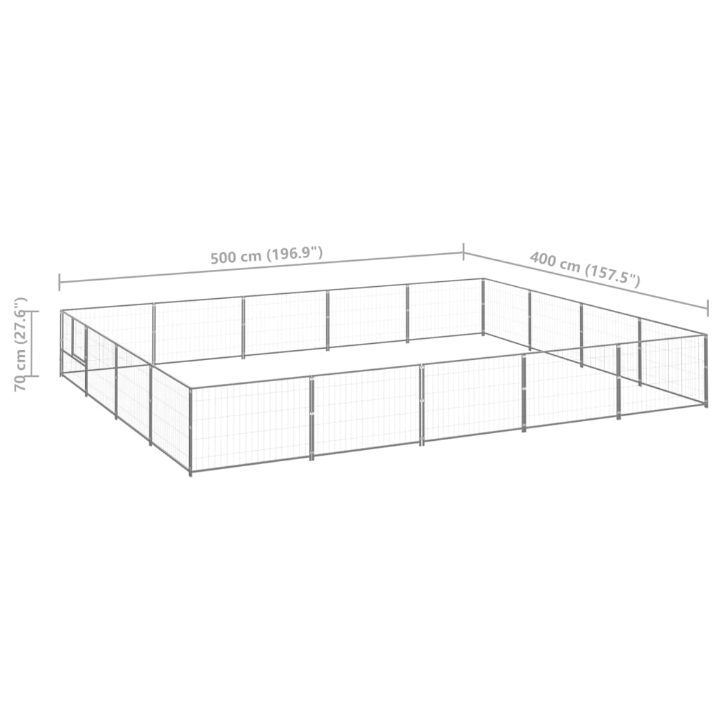 vidaXL Canil para cães 20 m² aço prateado