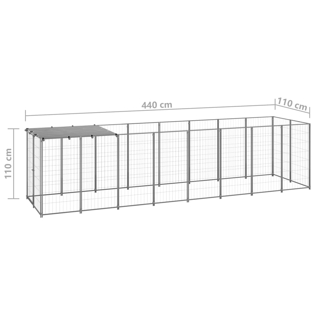 vidaXL Canil para cães 4,84 m² aço prateado