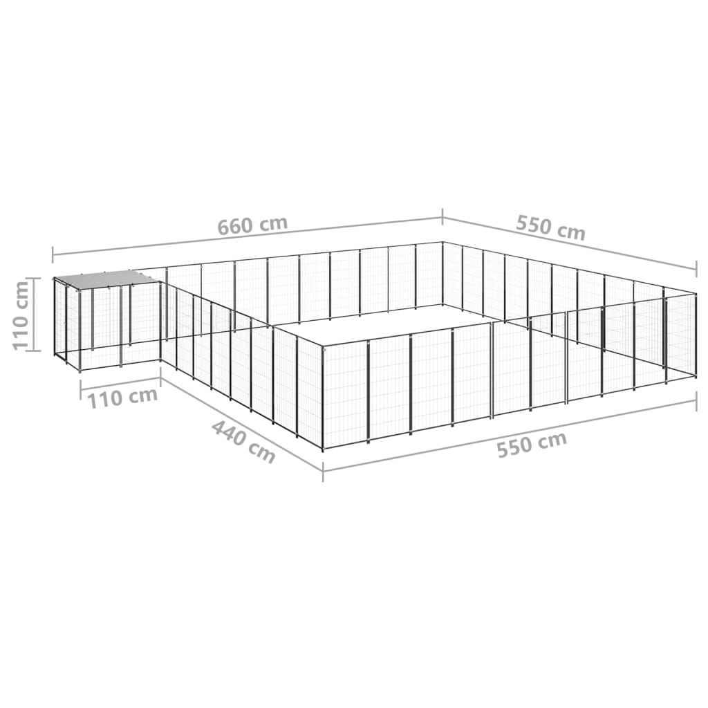 vidaXL Canil 31,46 m² aço preto