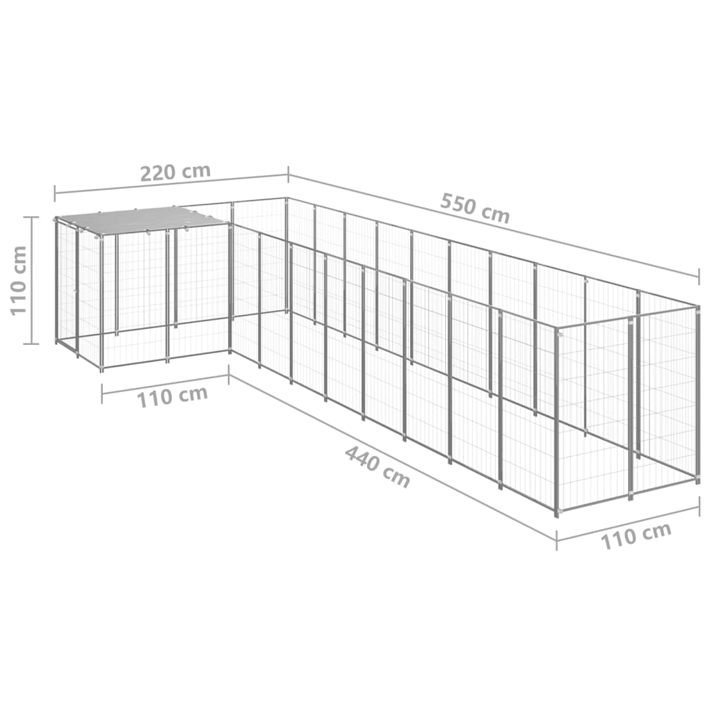 vidaXL Canil 7,26 m² aço prateado