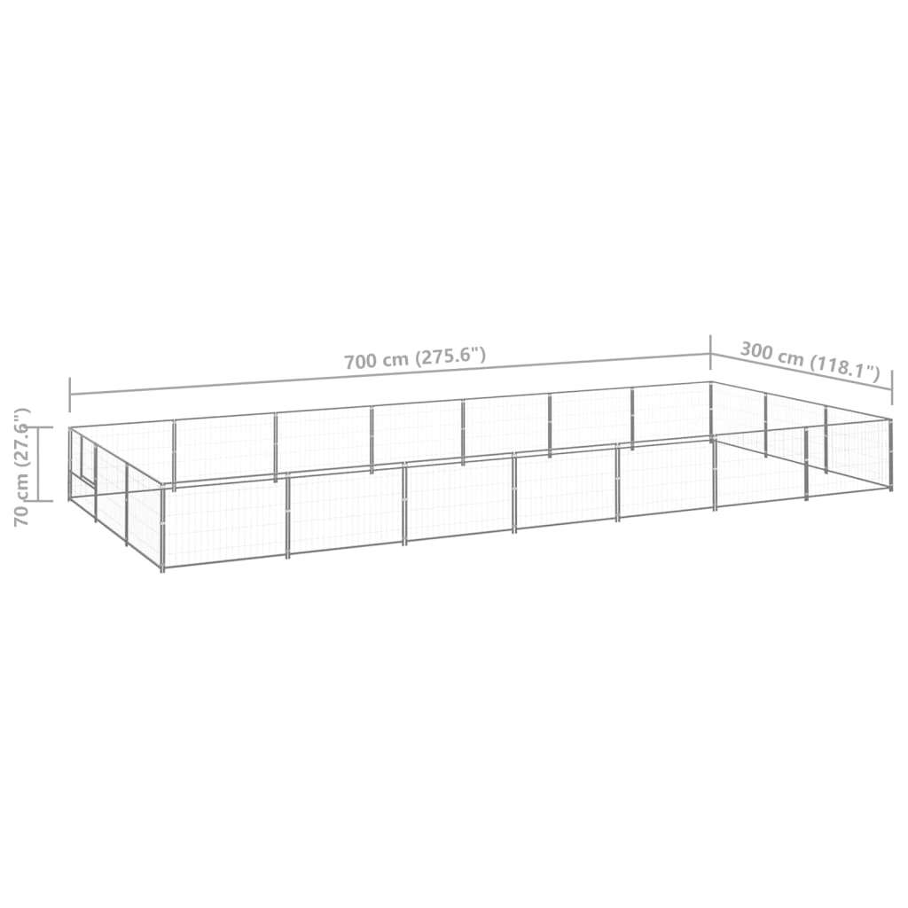 vidaXL Canil para cães 21 m² aço prateado