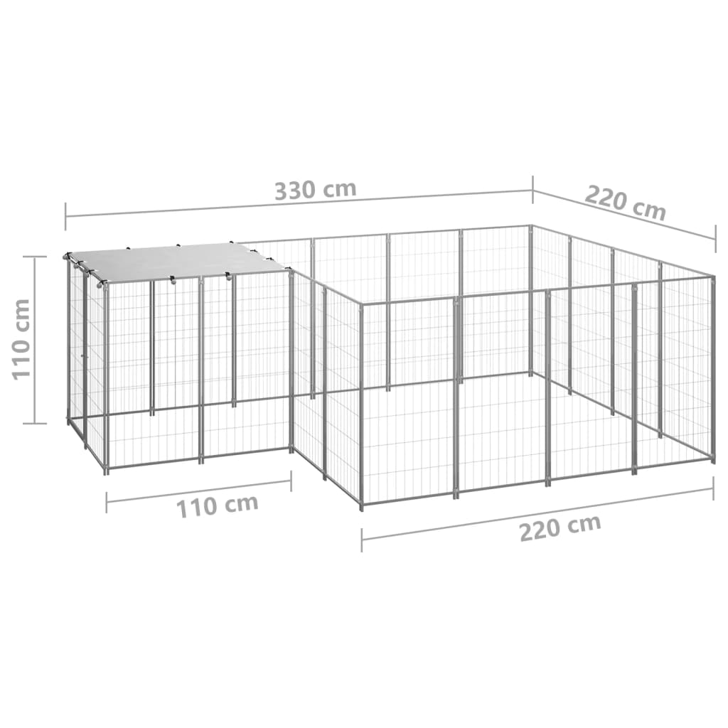 vidaXL Canil 6,05 m² aço prateado