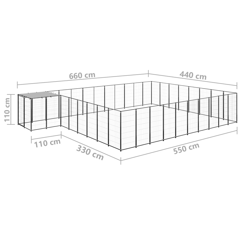 vidaXL Canil 25,41 m² aço preto