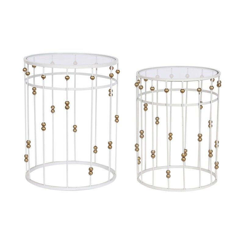 Home ESPRIT|Conjunto de 2 mesas Home ESPRIT Branco Dourado 42 x 42 x 55 cm Home ESPRIT|Conjunto de 2 mesas Home ESPRIT Branco Dourado 42 x 42 x 55 cm