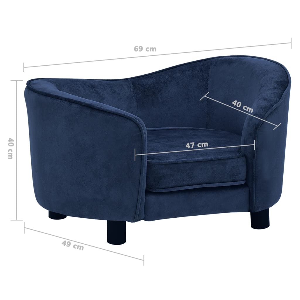 vidaXL Sofá para cães 69x49x40 cm pelúcia azul