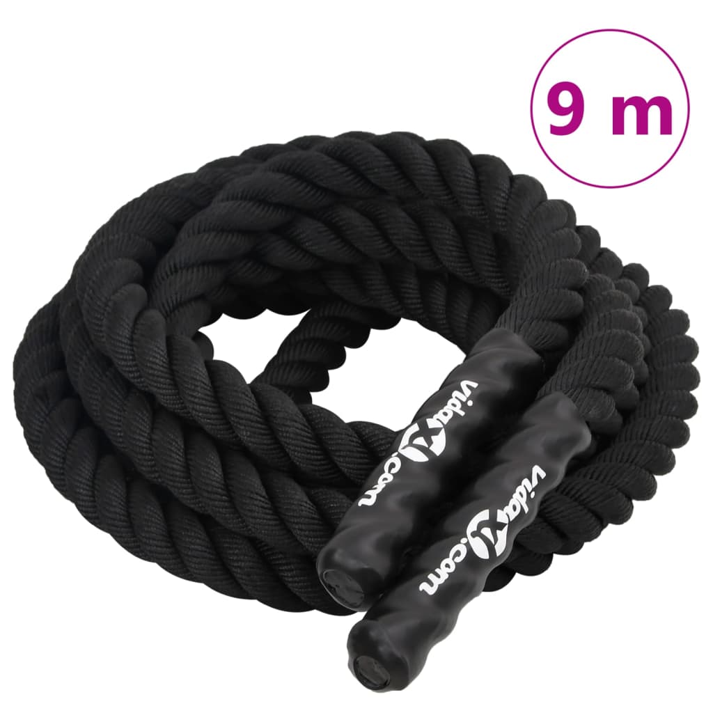 vidaXL Corda de batalha 9 m 6,8 kg poliéster preto