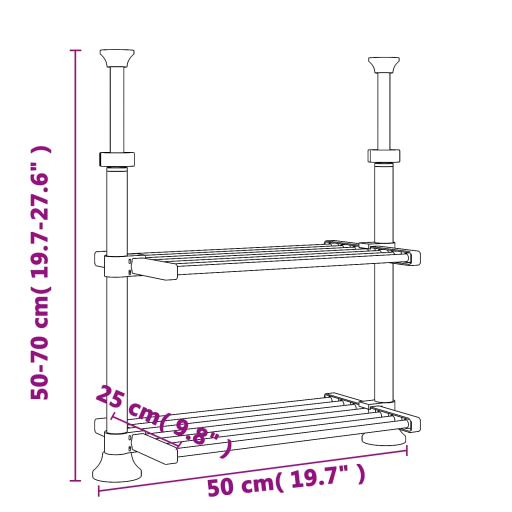 vidaXL Prateleira de cozinha 50x25x (50-70) cm alumínio