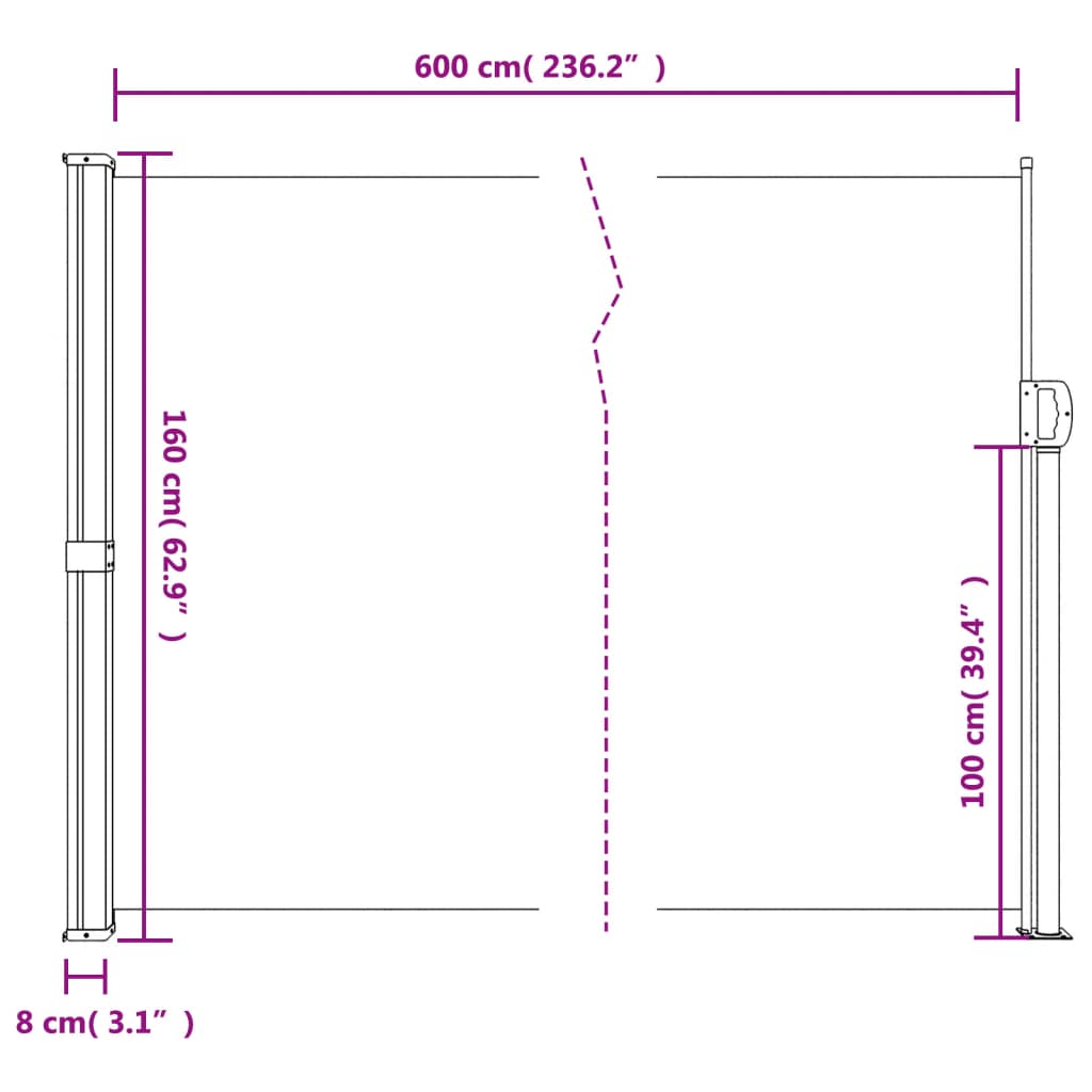 vidaXL Toldo lateral retrátil 160x600 cm azul