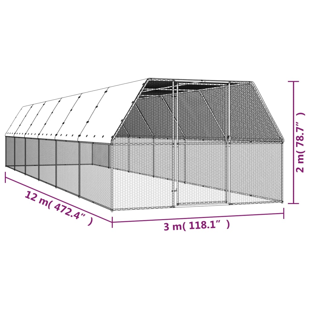 vidaXL Galinheiro 3x12x2 m aço galvanizado