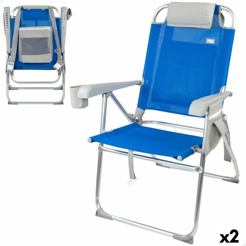 Cadeira Dobrável com Apoio para a Cabeça Aktive 47 x 99 x 63 cm Azul (2 Unidades)