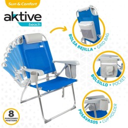 Cadeira Dobrável com Apoio para a Cabeça Aktive 47 x 99 x 63 cm Azul (2 Unidades)