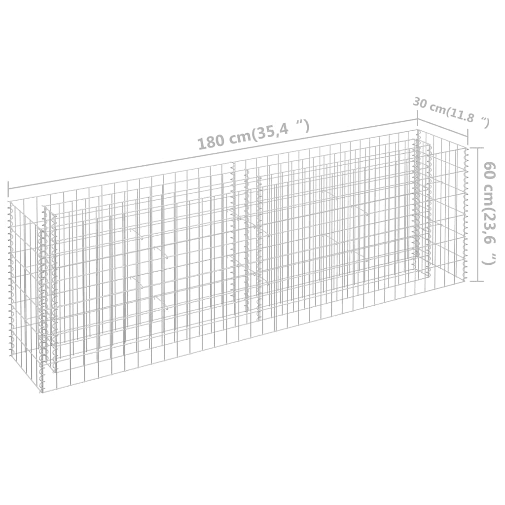 vidaXL Canteiro elevado/cesto gabião 180x30x60 cm aço galvanizado