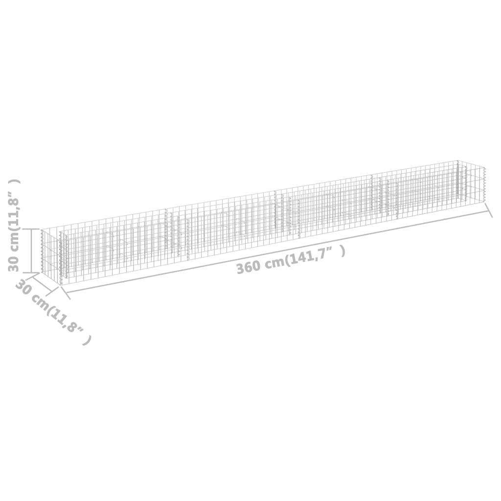 vidaXL Canteiro elevado/cesto gabião 360x30x30 cm aço galvanizado