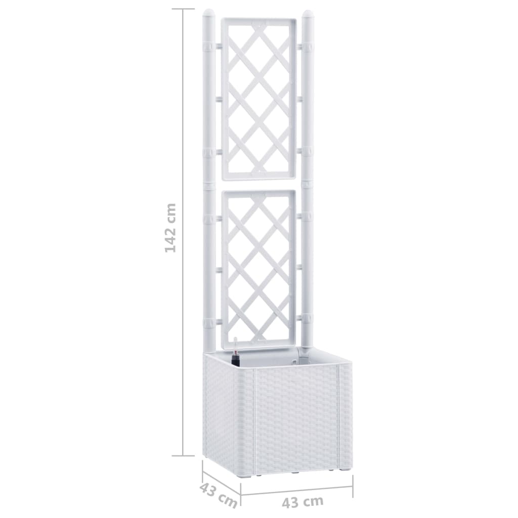 vidaXL Vaso/floreira c/ treliça e sistema de rega automática branco