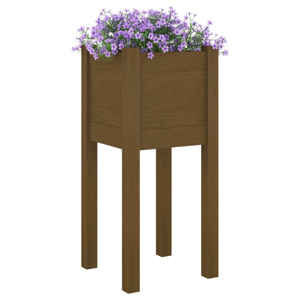 vidaXL Vaso/floreira de jardim 31x31x70 cm pinho maciço castanho-mel