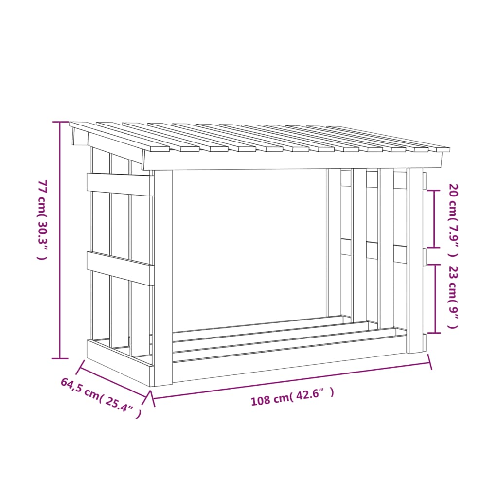 vidaXL Suporte para lenha 108x64,5x77 cm pinho maciço branco