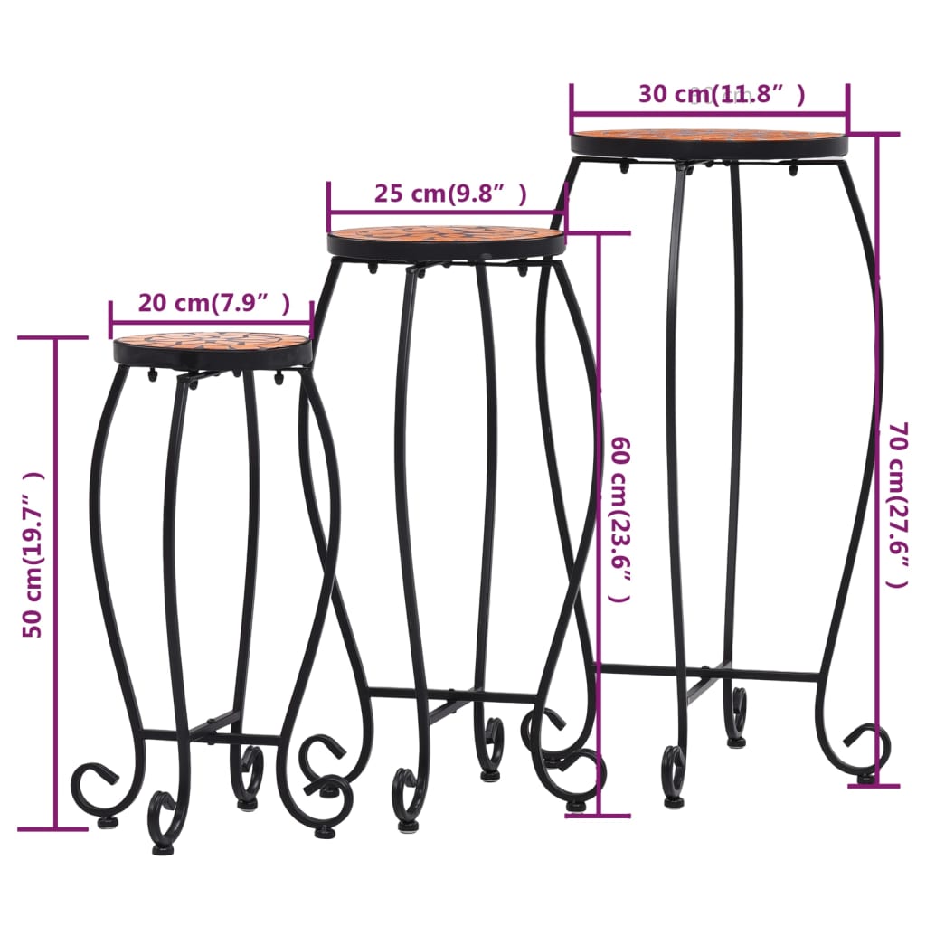 vidaXL Mesas de mosaico 3 pcs cerâmica terracota
