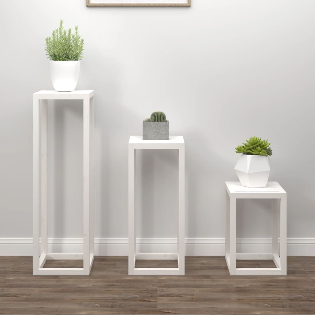 vidaXL 3 pcs conjunto de suporte plantas pinho maciço branco