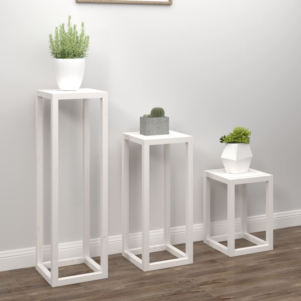 vidaXL 3 pcs conjunto de suporte plantas pinho maciço branco