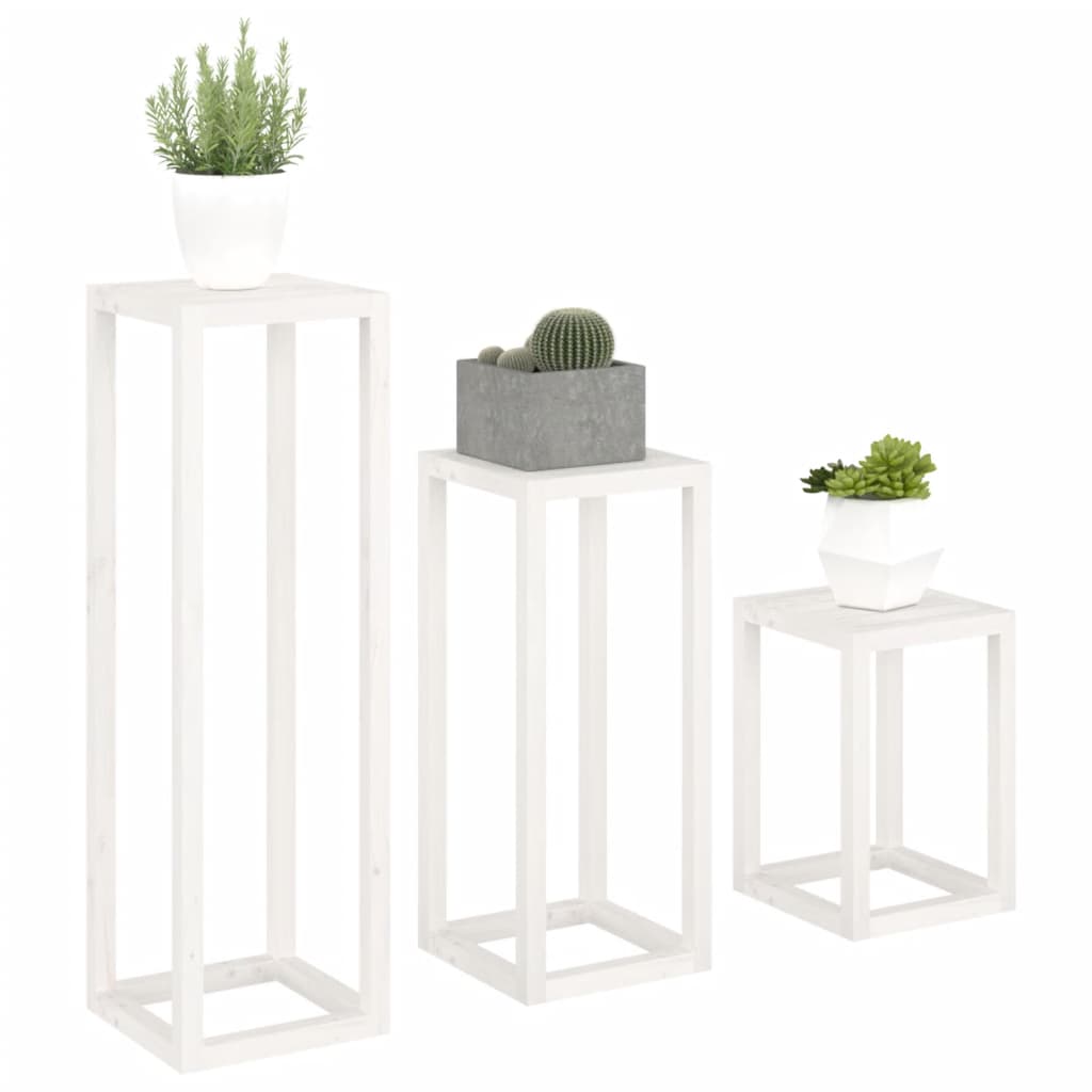 vidaXL 3 pcs conjunto de suporte plantas pinho maciço branco