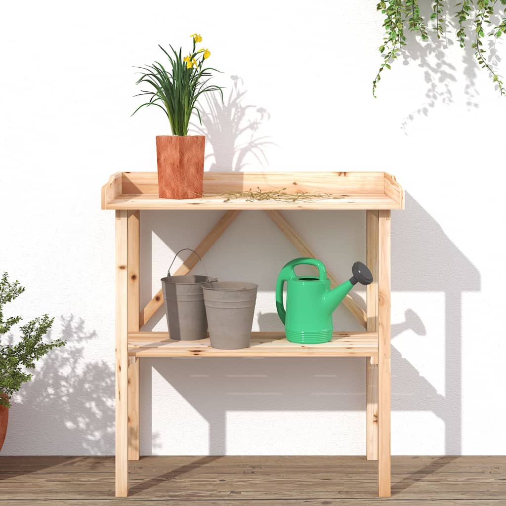 vidaXL Mesa apoio p/ plantas c/ prateleira 78x38x82,5 cm abeto maciço