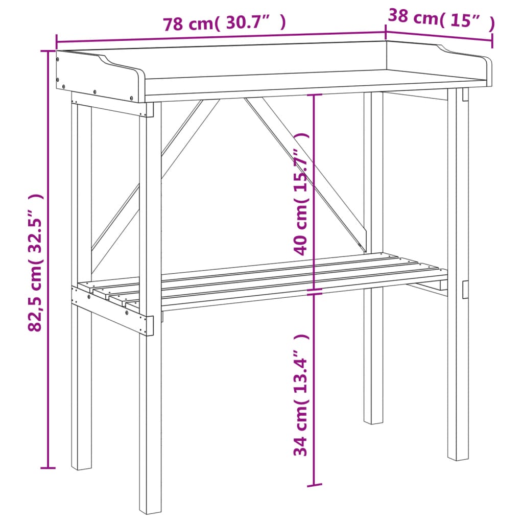 vidaXL Mesa apoio p/ plantas c/ prateleira 78x38x82,5 cm abeto maciço