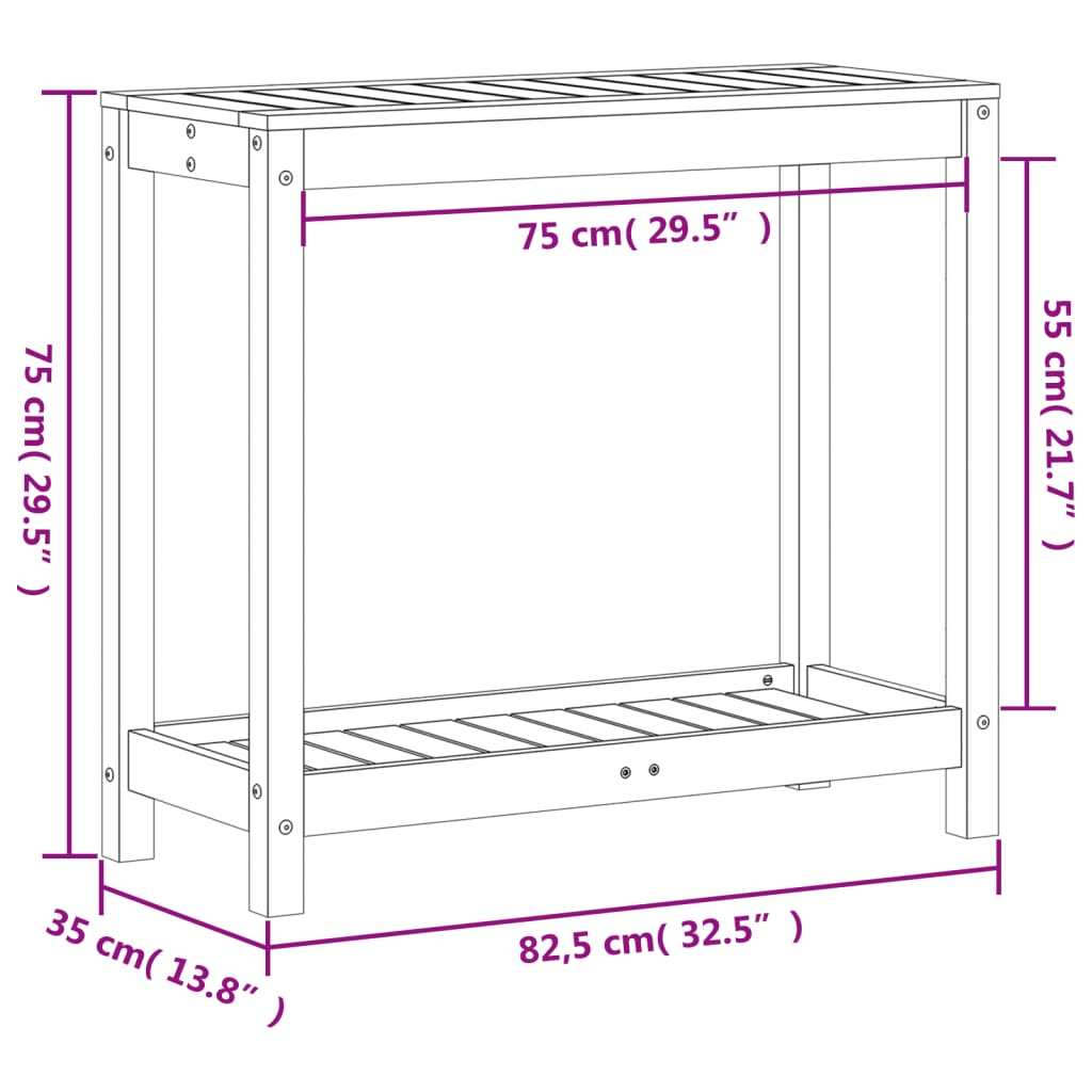 vidaXL Mesa de jardinagem c/ prateleira 82,5x35x75 cm pinho maciço