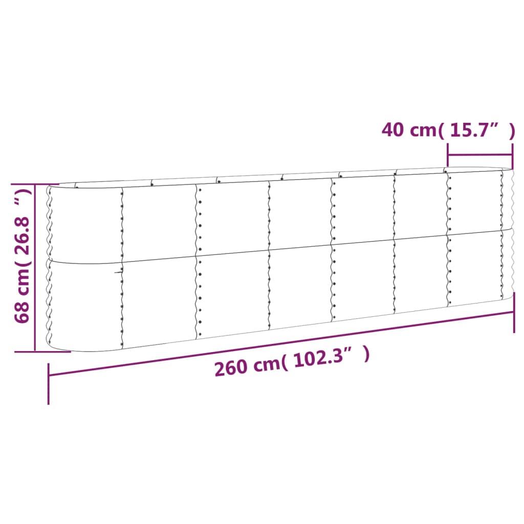 vidaXL Canteiro elevado jardim 260x40x68 aço revestido a pó antracite