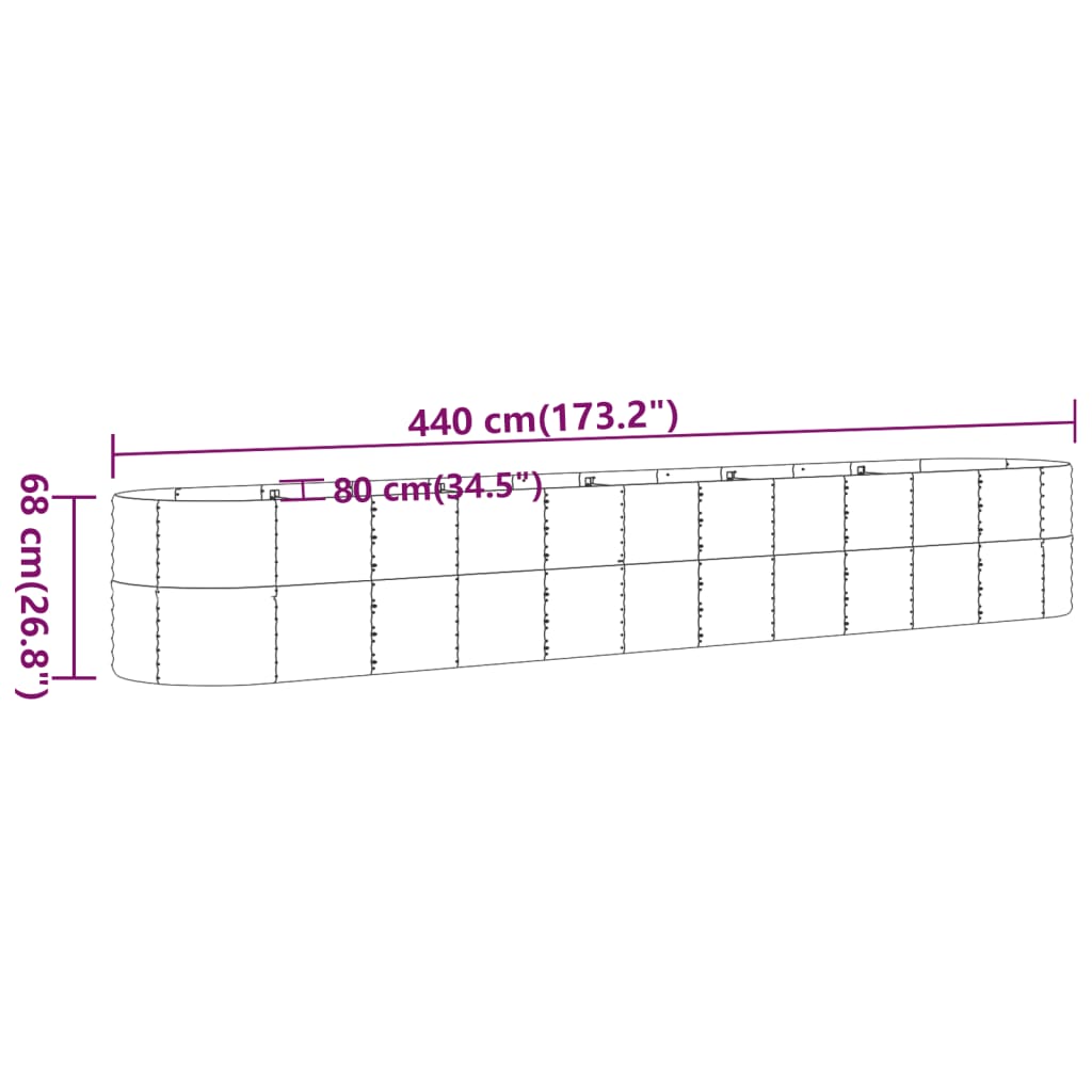 vidaXL Canteiro elevado jardim 440x80x68 aço revestido a pó antracite