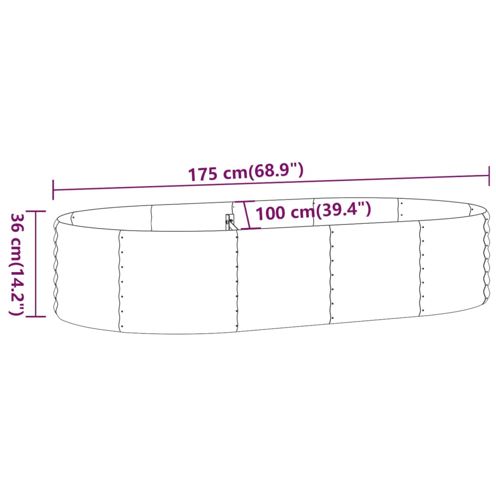 vidaXL Canteiro elevado jardim 175x100x36 aço revestido a pó castanho