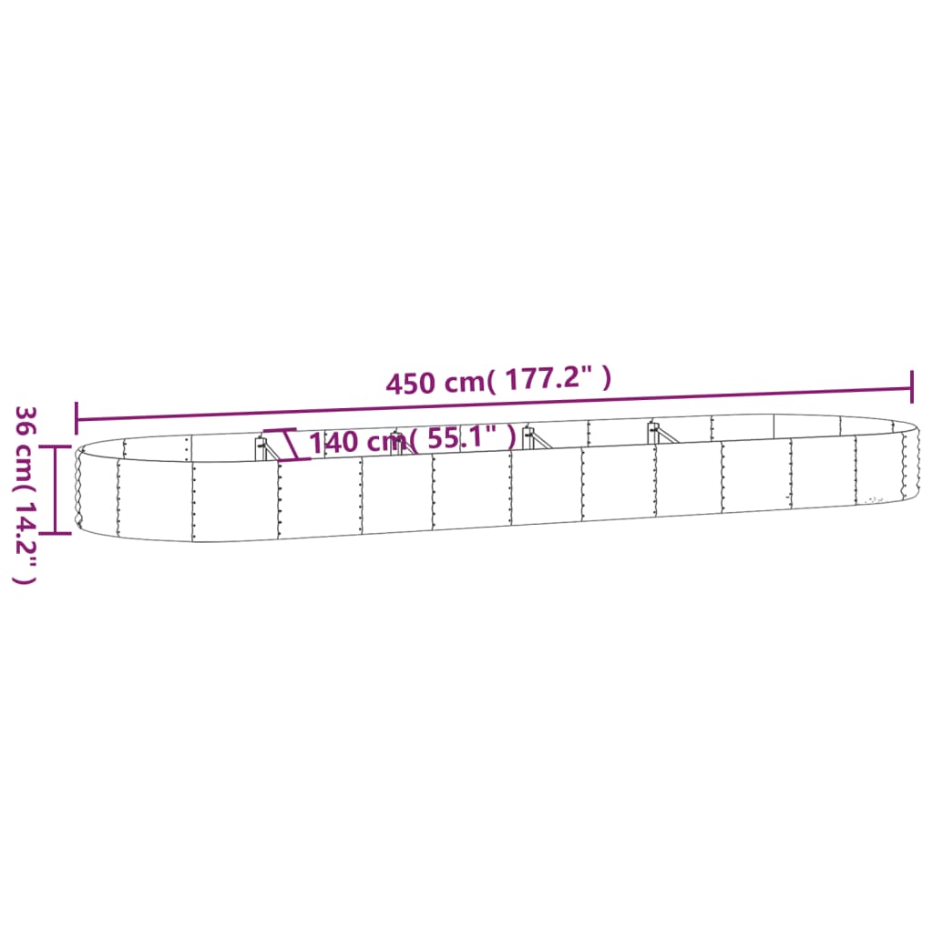 vidaXL Canteiro elevado jardim 450x140x36 aço revestido a pó cinzento