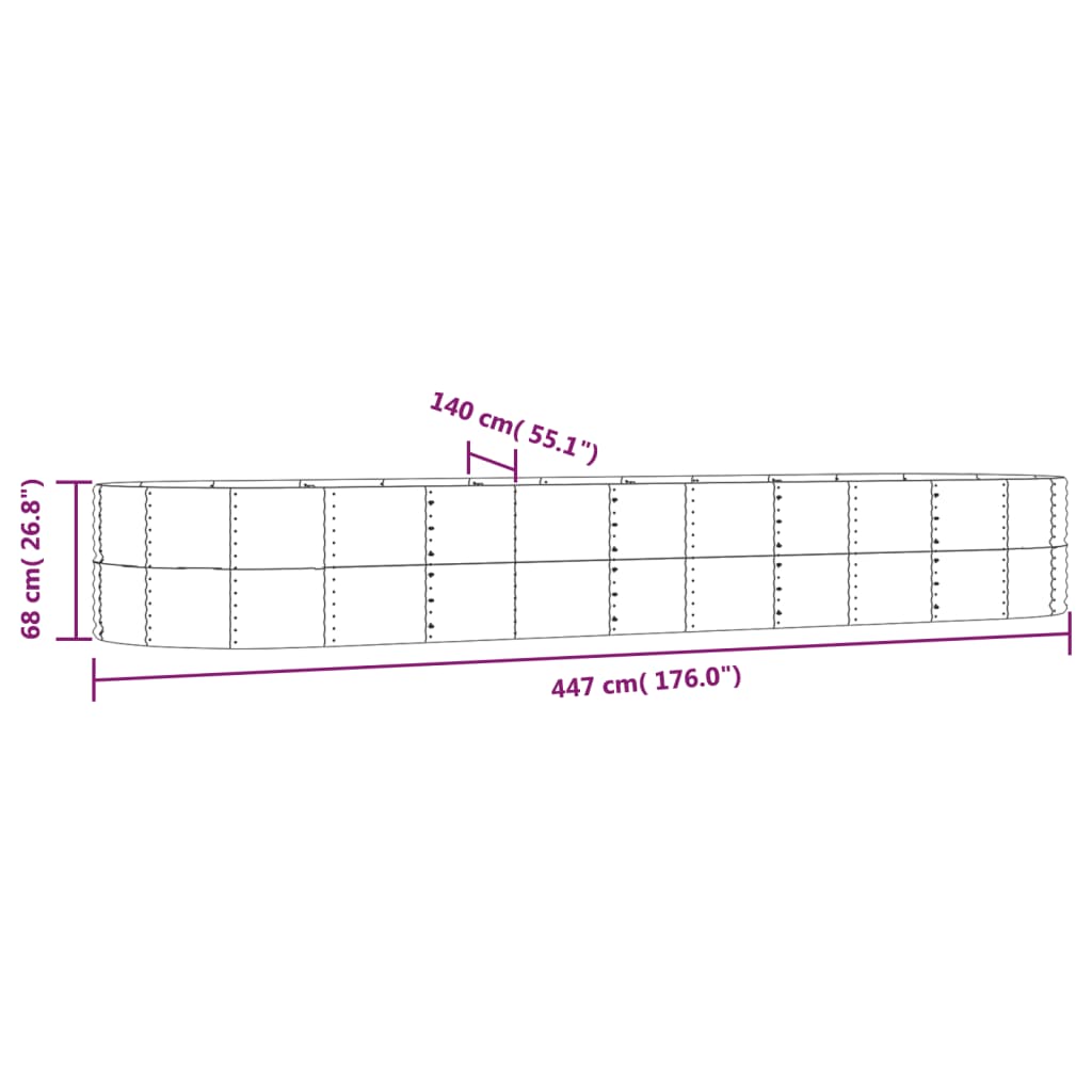 vidaXL Canteiro elevado jardim 447x140x68 aço revestido a pó cinzento