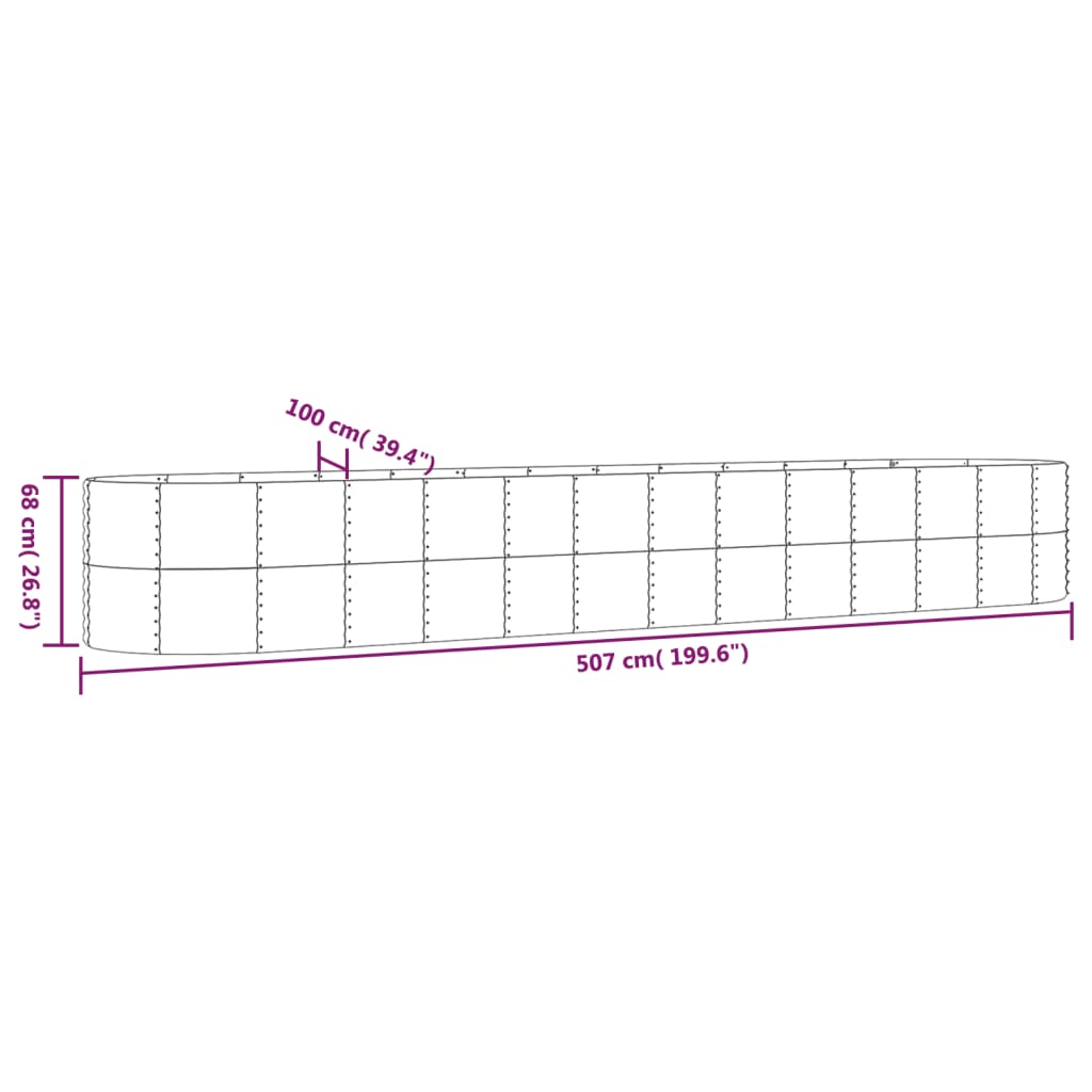 vidaXL Canteiro elevado jardim 507x100x68 aço revestido a pó cinzento