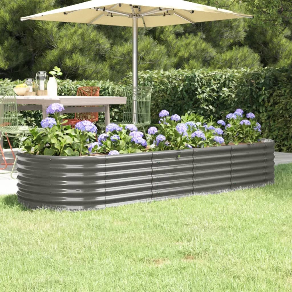 vidaXL Canteiro elevado jardim 224x80x36cm aço revestido a pó cinzento