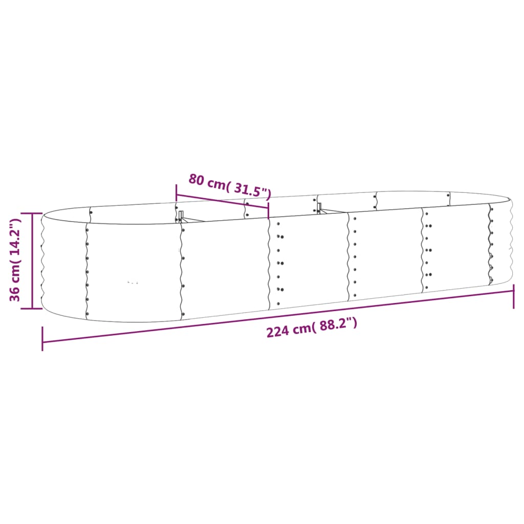 vidaXL Canteiro elevado jardim 224x80x36cm aço revestido a pó cinzento