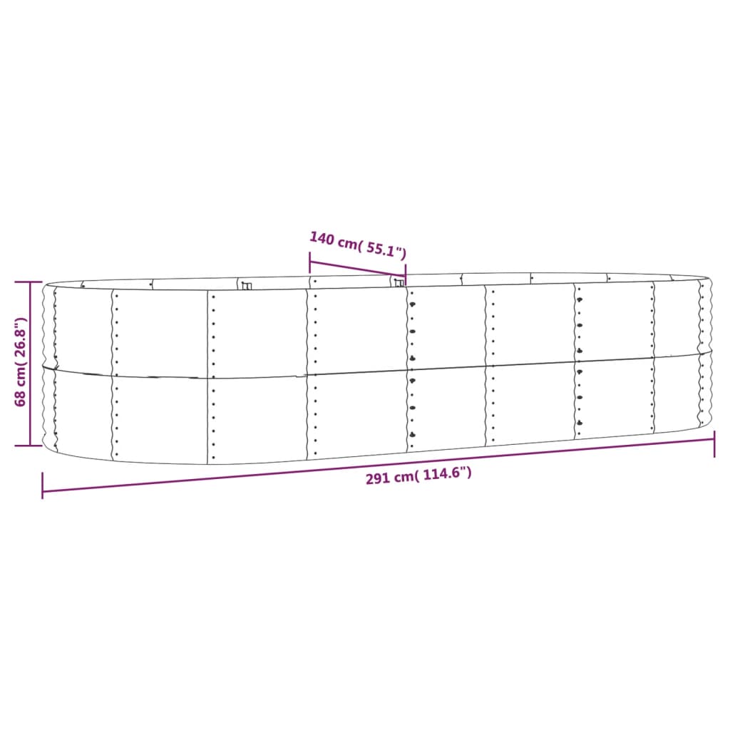 vidaXL Canteiro elevado jardim 291x140x68 cm aço revestido a pó verde