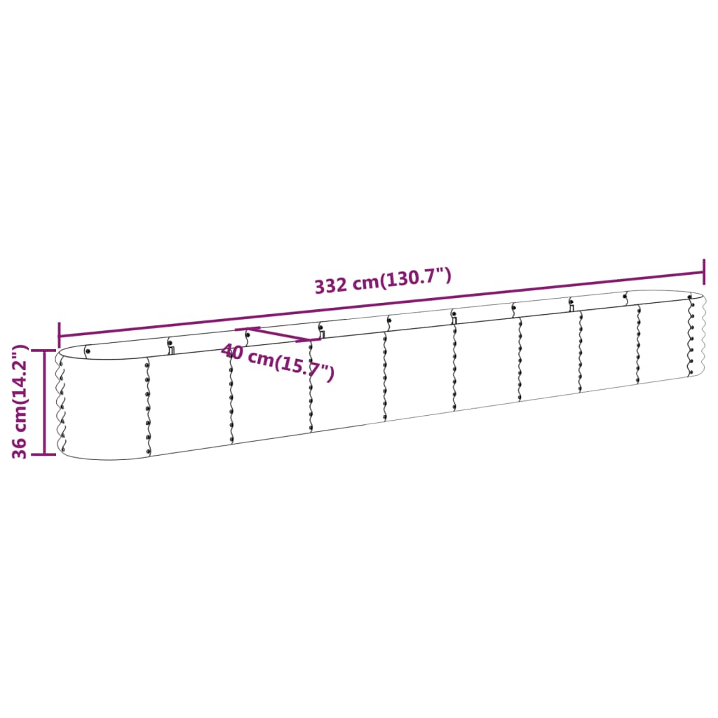 vidaXL Canteiro elevado jardim 332x40x36 cm aço revestido a pó verde