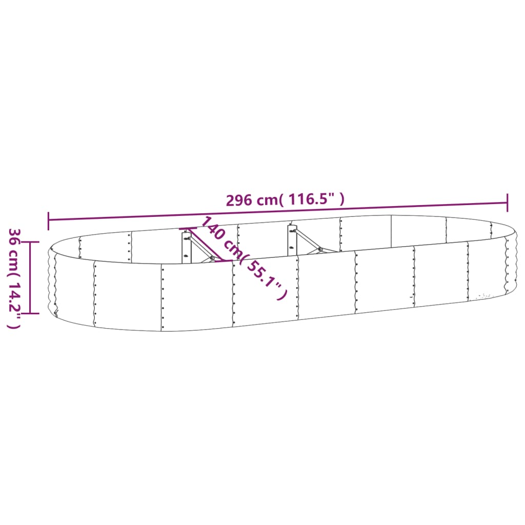 vidaXL Canteiro elevado jardim 296x140x36 aço revestido a pó prateado