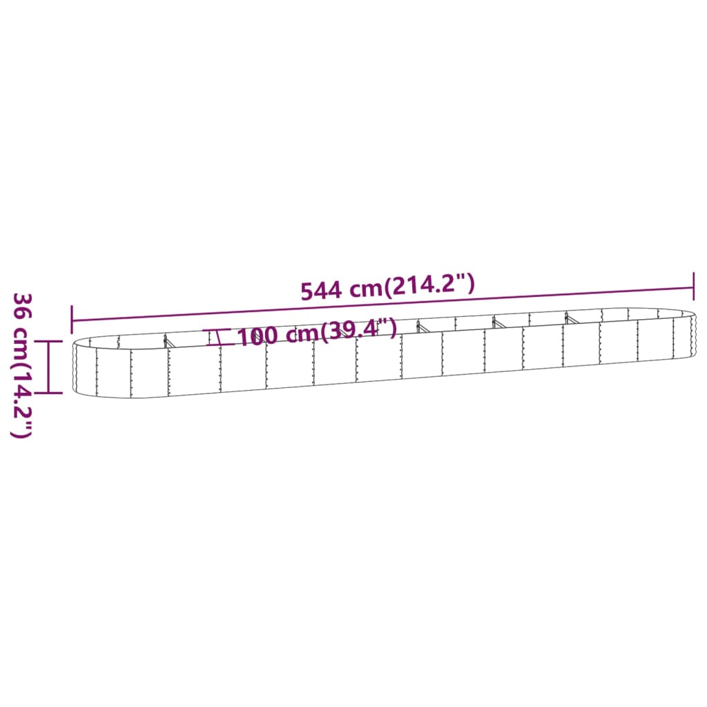 vidaXL Canteiro elevado jardim 544x100x36 cm aço revestido a pó verde