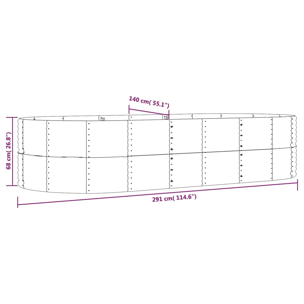 vidaXL Canteiro elevado jardim 291x140x68 aço revestido a pó prateado