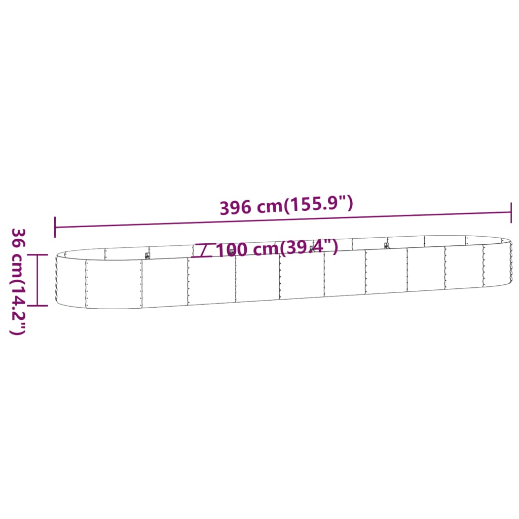 vidaXL Canteiro elevado jardim 396x100x36 aço revestido a pó prateado