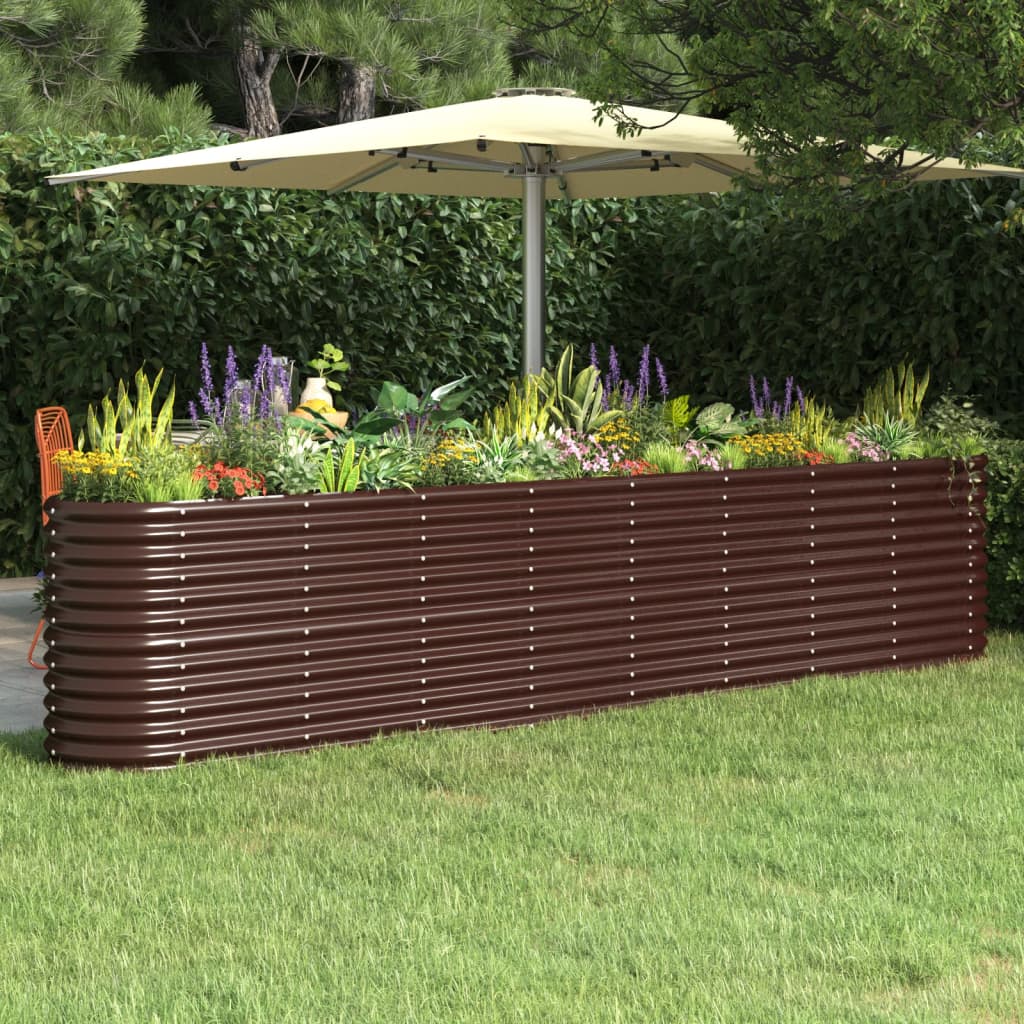 vidaXL Canteiro elevado jardim 332x40x68cm aço revestido a pó castanho