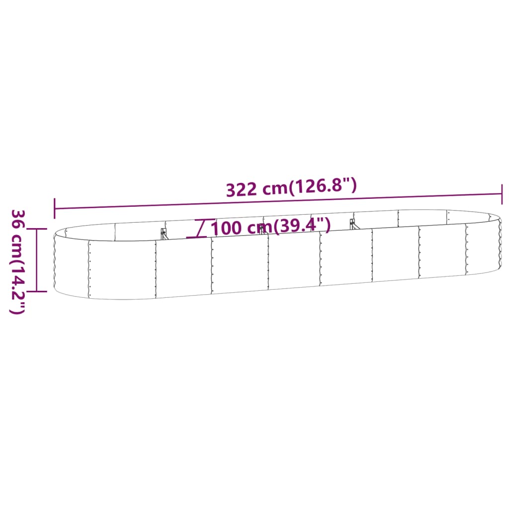 vidaXL Canteiro elevado jardim 322x100x36 aço revestido a pó cinzento