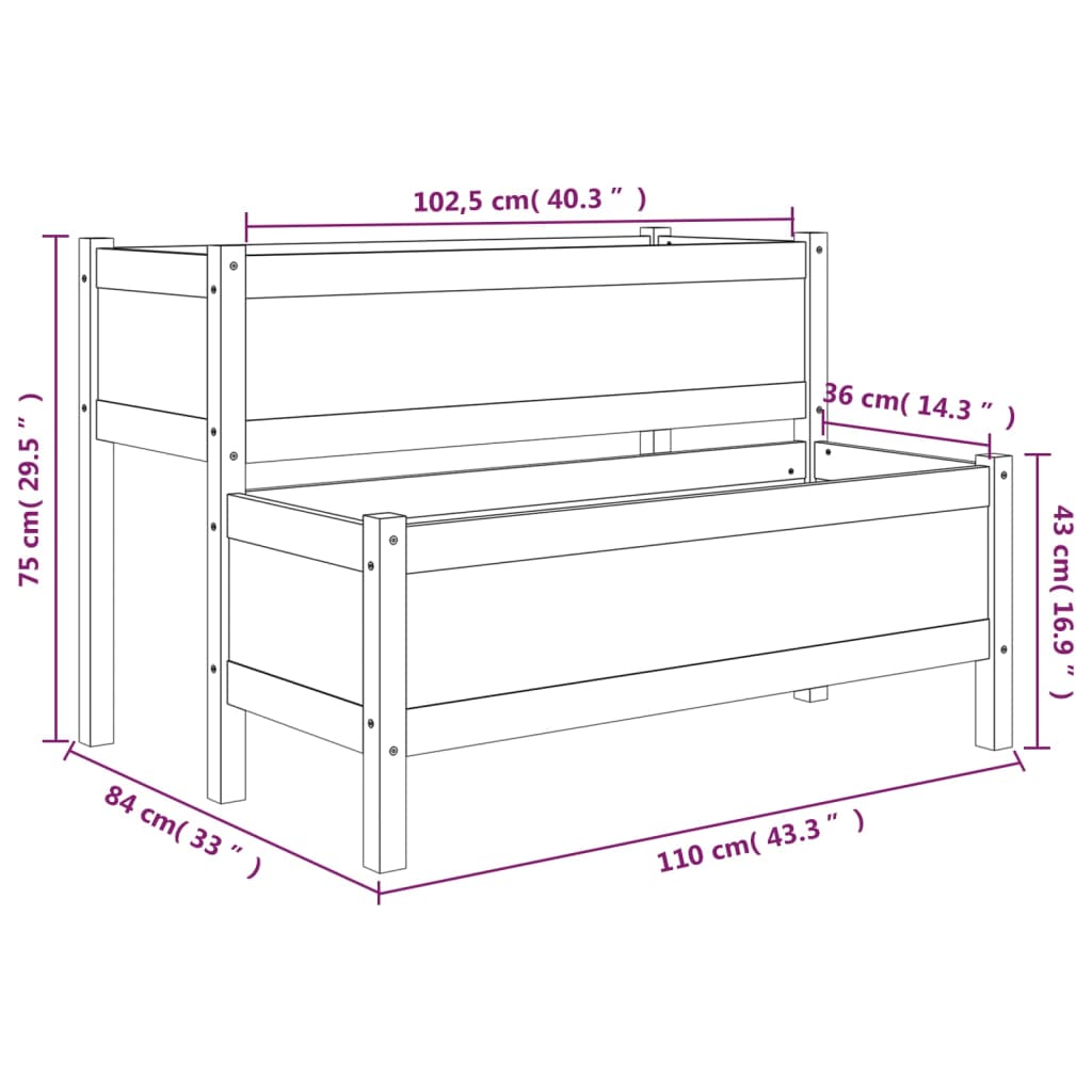 vidaXL Vaso/floreira 110x84x75 cm pinho maciço cinzento