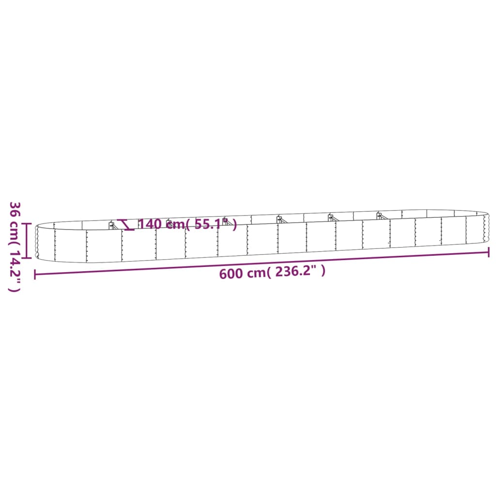 vidaXL Canteiro elevado jardim 600x140x36 aço revestido a pó antracite