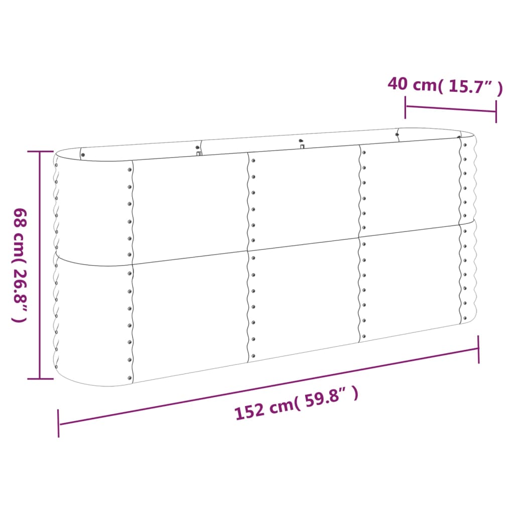 vidaXL Canteiro elevado jardim 152x40x68cm aço revestido a pó prateado