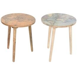 Home ESPRIT|Mesa de apoio Home ESPRIT Preto Natural Cristal Abeto 46 x 46 x 55,5 cm
